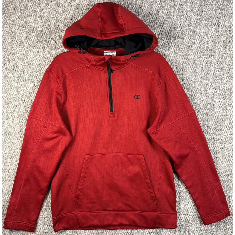 Champion Elite Hoodie Men Medium Red Quarter Zip Performance Sweatshirt J61